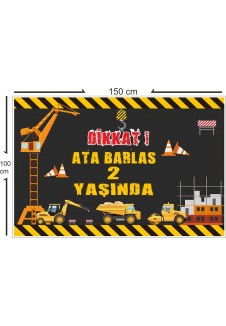 Inşaat Tema Konseptli Doğum Günü Afişi 70x100 Cm