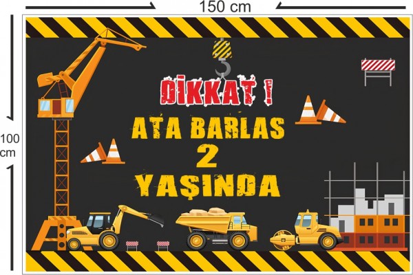 Inşaat Tema Konseptli Doğum Günü Afişi 70x100 Cm