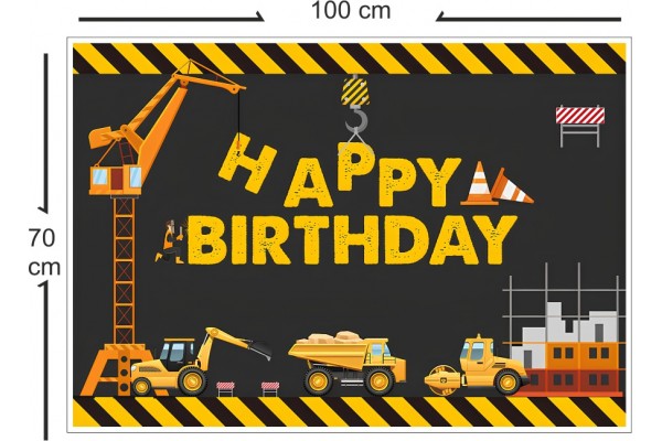 Inşaat Tema Konseptli Doğum Günü Afişi 70x100 Cm